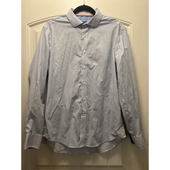 Egara Men’s Long‎ Sleeve Slim Fit Stretch Button Down Shirt Size L Blue White - Picture 1 of 3